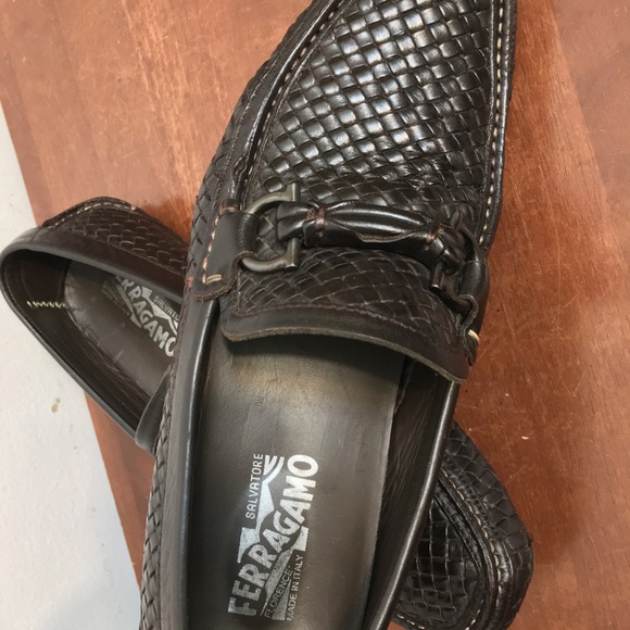 Salvatore Ferragamo Men\'s Brown Leather Loafers with Woven Design. Size 7 EE main image 7